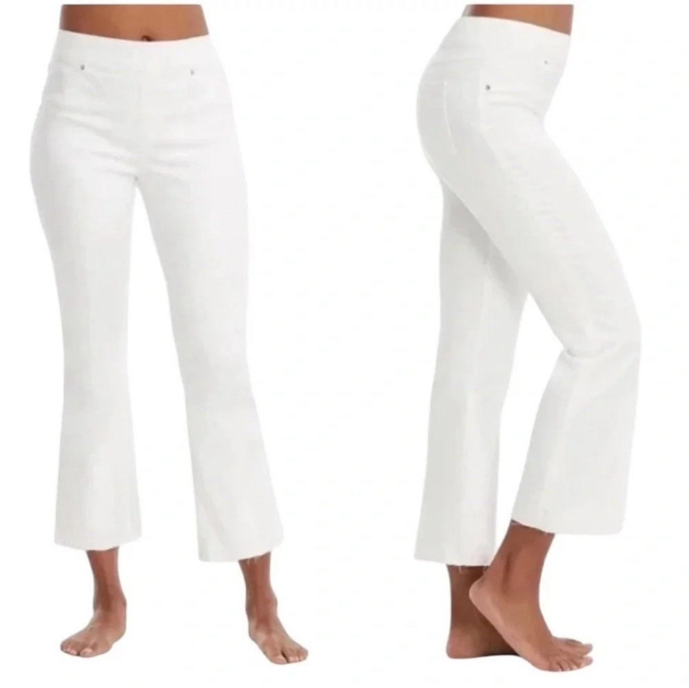 SPANX White Ankle Cropped Jeans with Smooth Texture